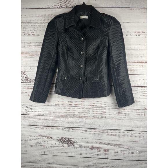 Bernard Zins Jackets & Blazers - Bernard Zins Paris Jacket Women's 4 Black Silk Blend Jacquard Button Front Trim